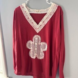 POL Red Lace-Trimmed Top